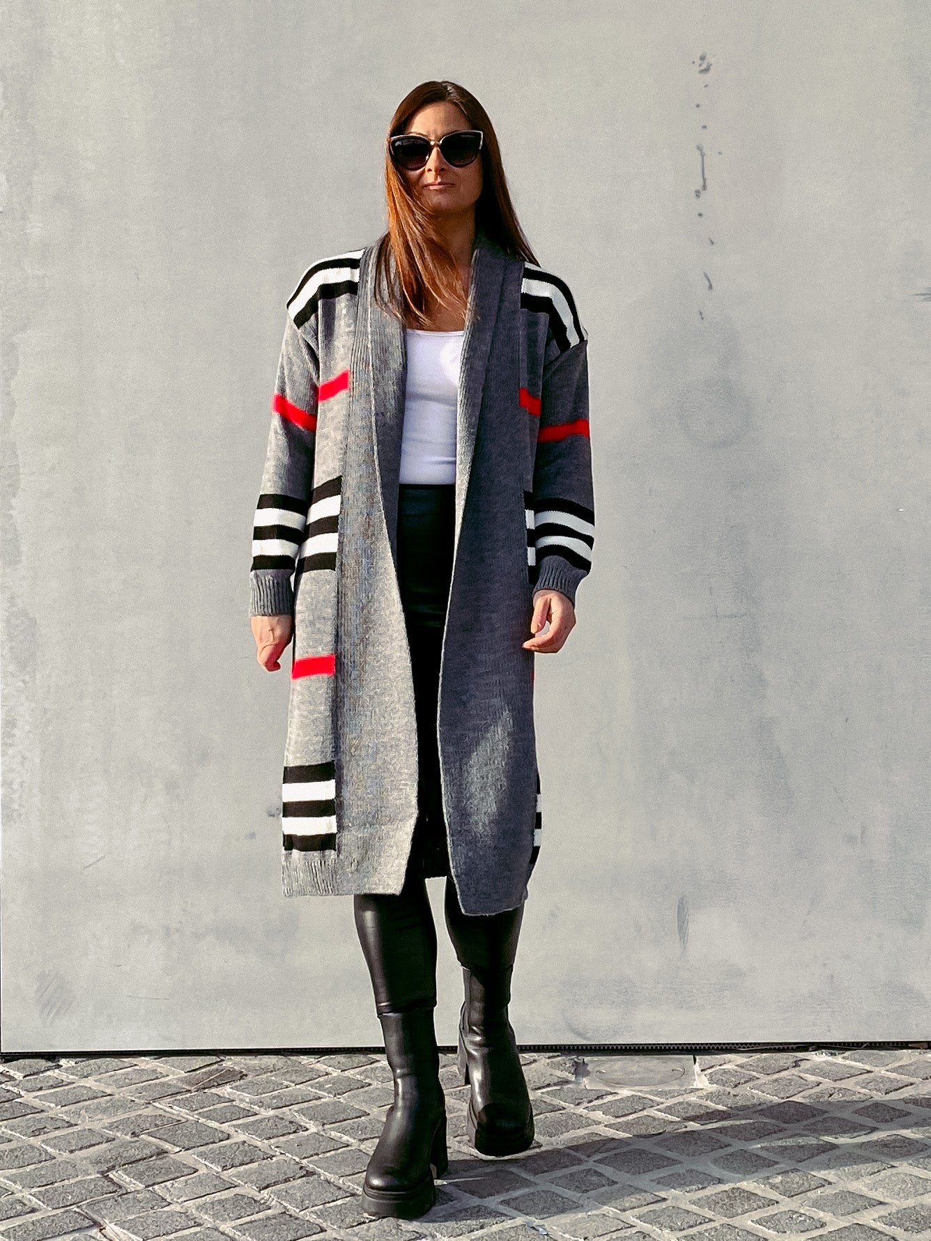 Langer Strick-Cardigan gestreift
