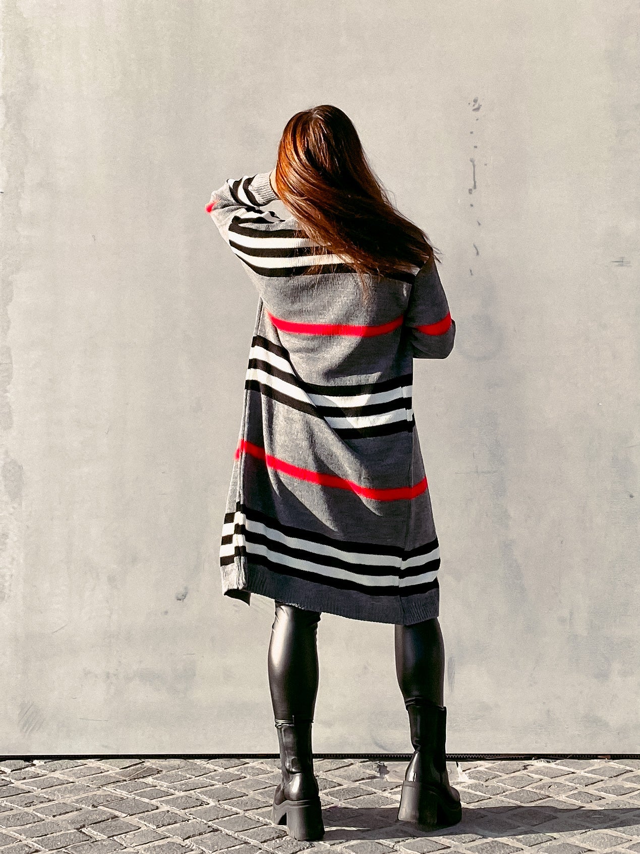 Langer Strick-Cardigan gestreift