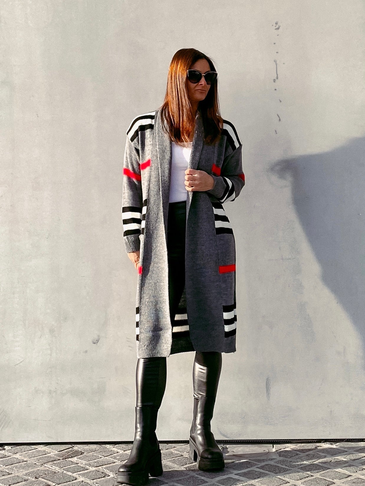 Langer Strick-Cardigan gestreift