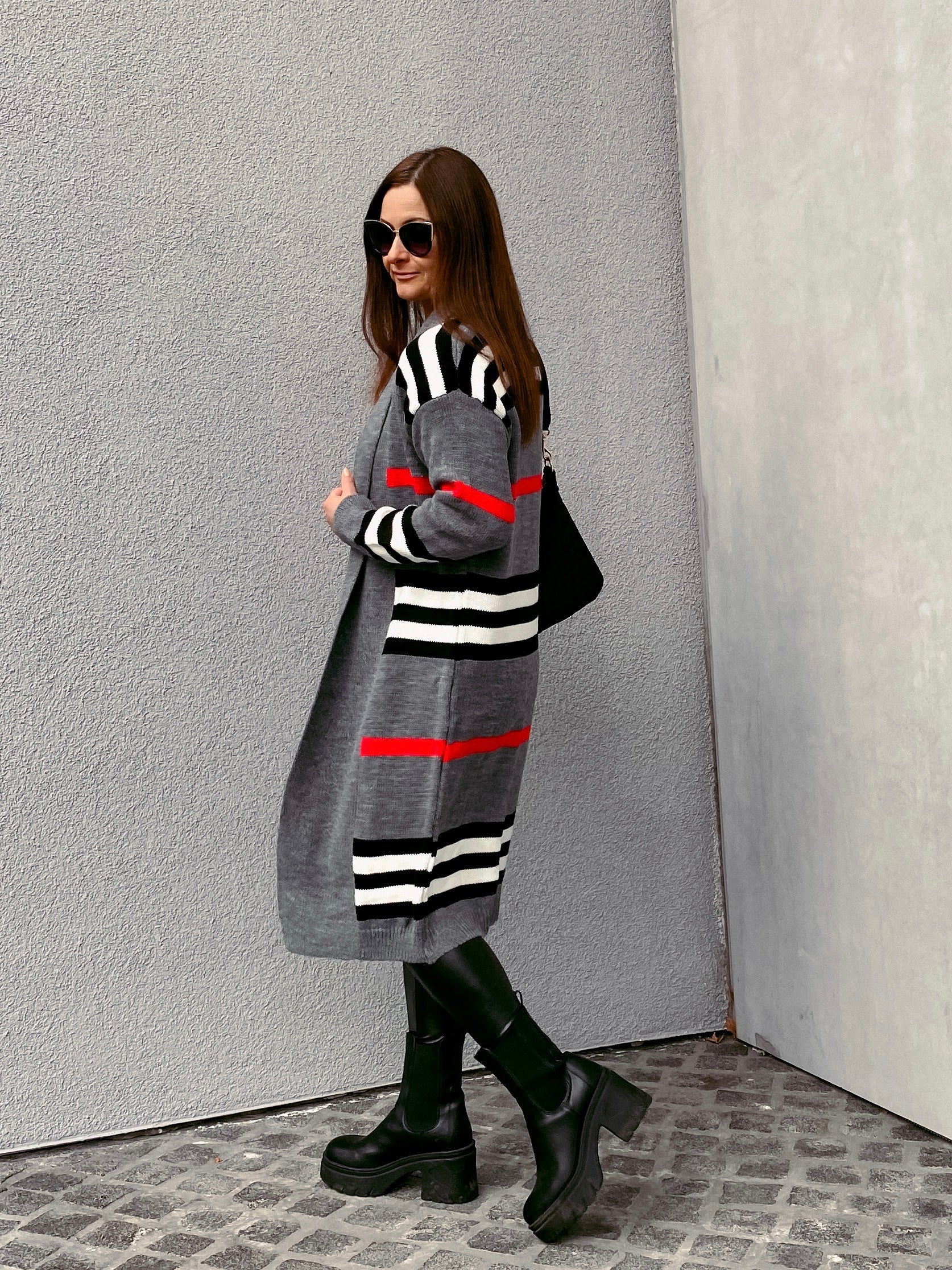 Langer Strick-Cardigan gestreift