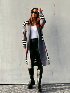 Langer Strick-Cardigan gestreift