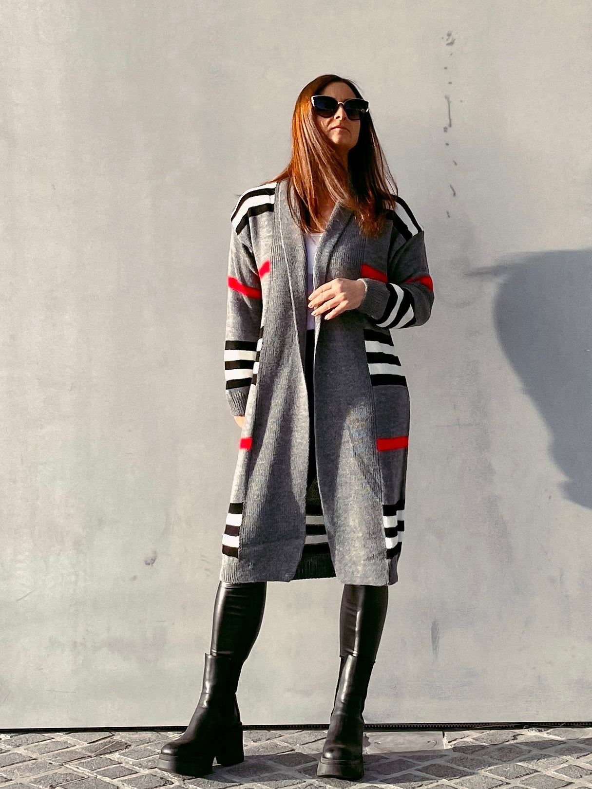Langer Strick-Cardigan gestreift