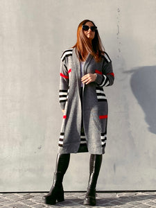 Langer Strick-Cardigan gestreift