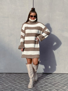 Rollkragen-Longpullover Pulloverkleid Knitwear