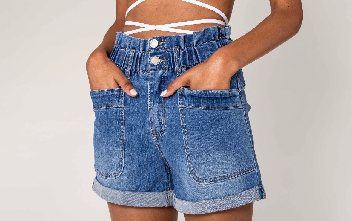 Stretch-Denim-Paperbag-Shorts