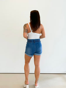 Stretch-Denim-Paperbag-Shorts
