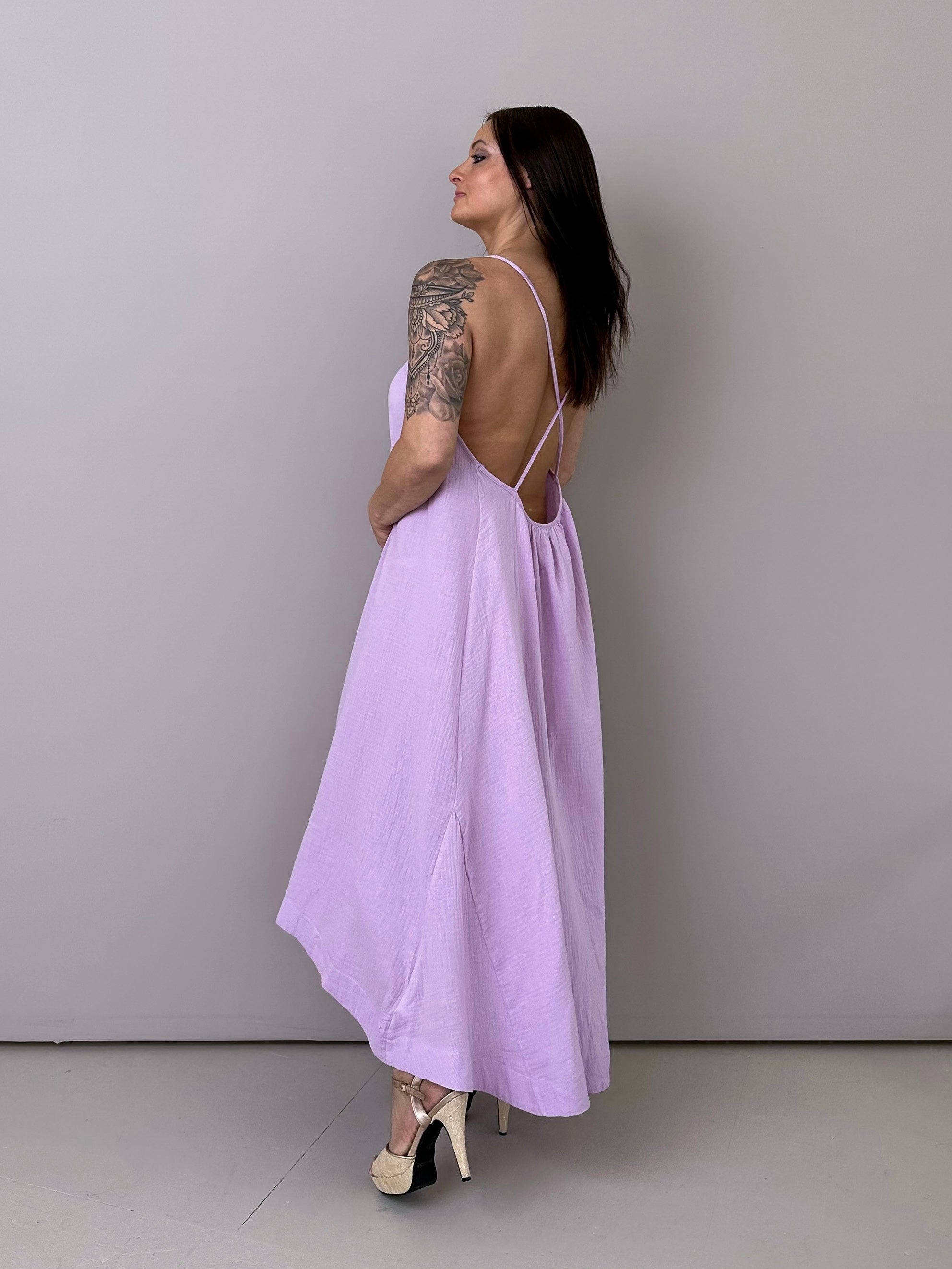 Musselin-Kleid mit tiefem Rückenausschnitt