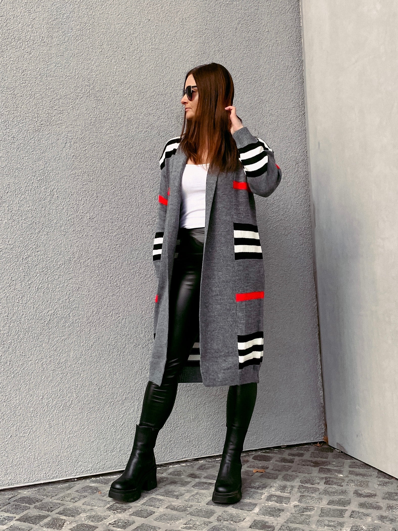 Langer Strick-Cardigan gestreift
