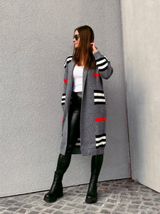 Langer Strick-Cardigan gestreift